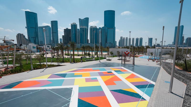 view-of-city-of-lights-from-reem-central-park-basketball-court