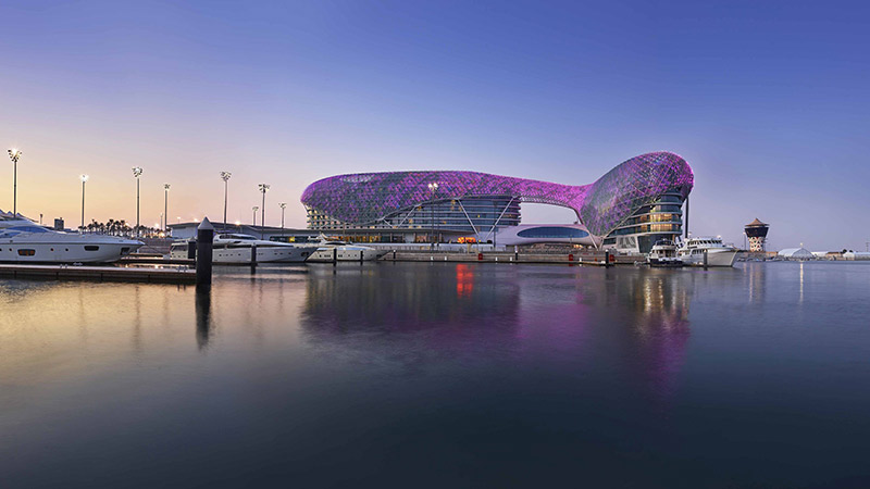 amazing-shot-of-yas-marina-from-the waters-during-sunset-with-boats-docked-up