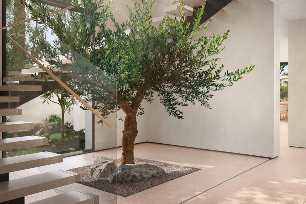 minimalistic-stairs-built-around-a-indoor-tree-inside-a-villa