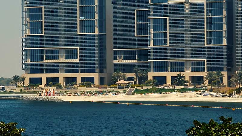 Al Raha Beach sea view from afar