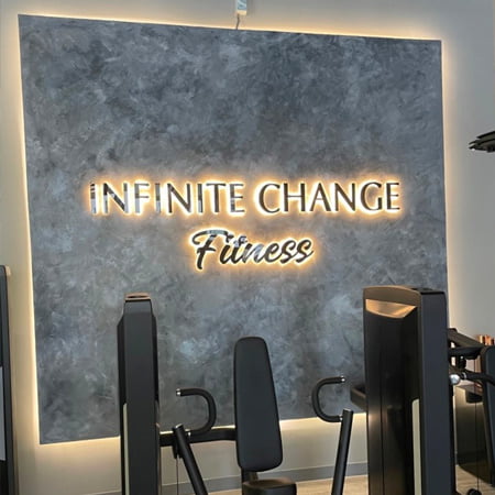 logo showing of Infinite Change Fitness inside the gym