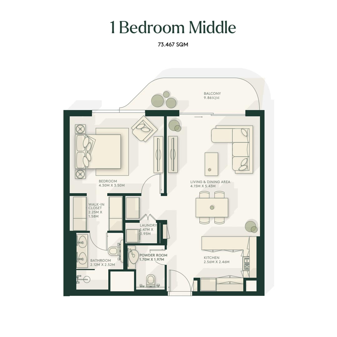 gardenia bay 1 bedroom middle floor plan