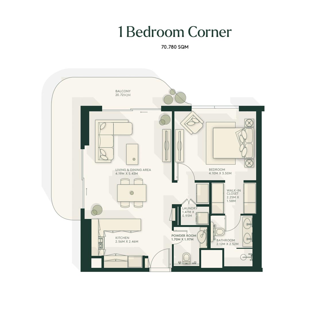 gardenia bay 1 bedroom corner floor plan