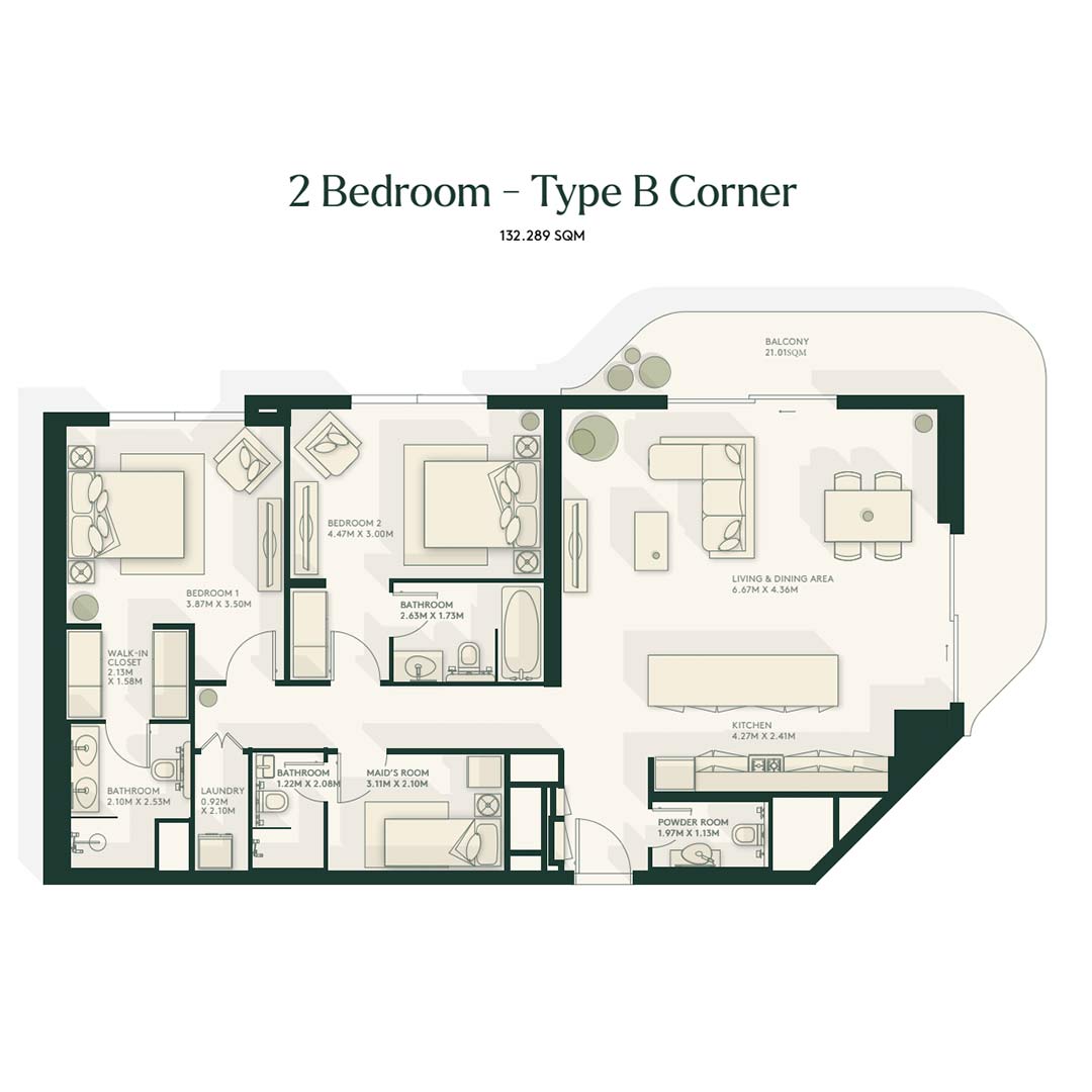 Gardenia bay 2 bedroom type b corner floor plan