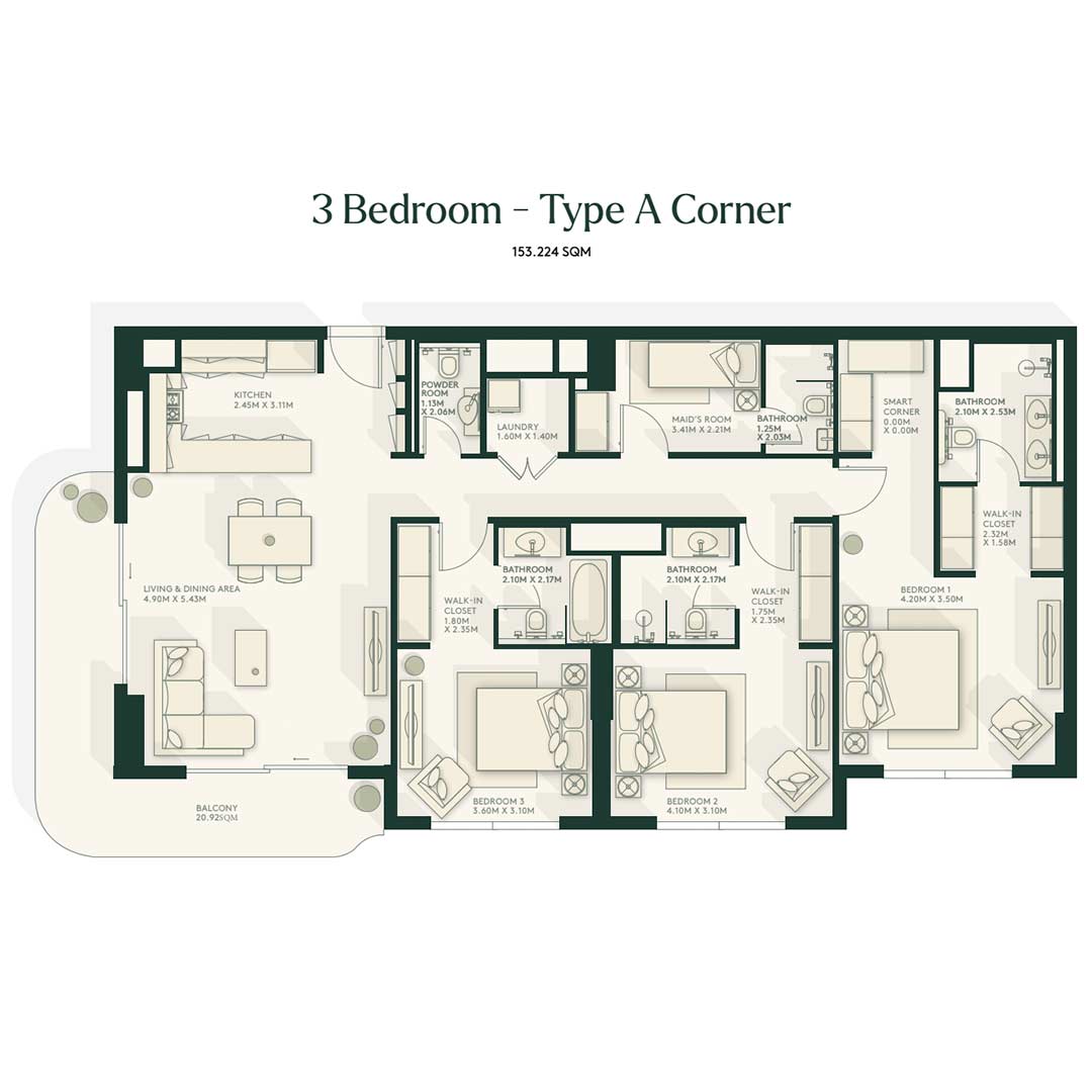 Gardenia bay 3 bedroom type a corner floor plan