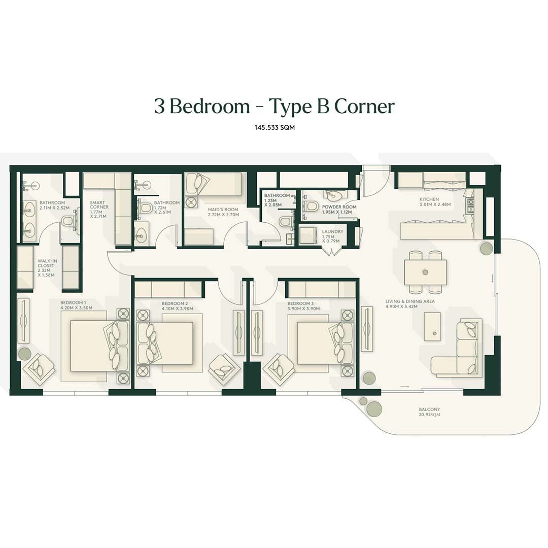 Gardenia bay 3 bedroom type b corner floor plan