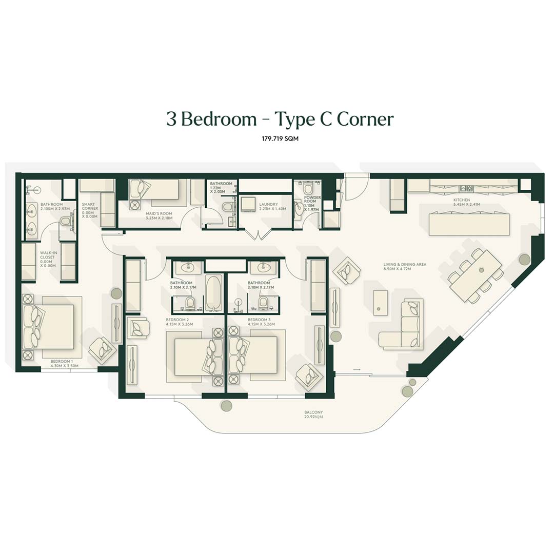 Gardenia bay 3 bedroom type c corner floor plan