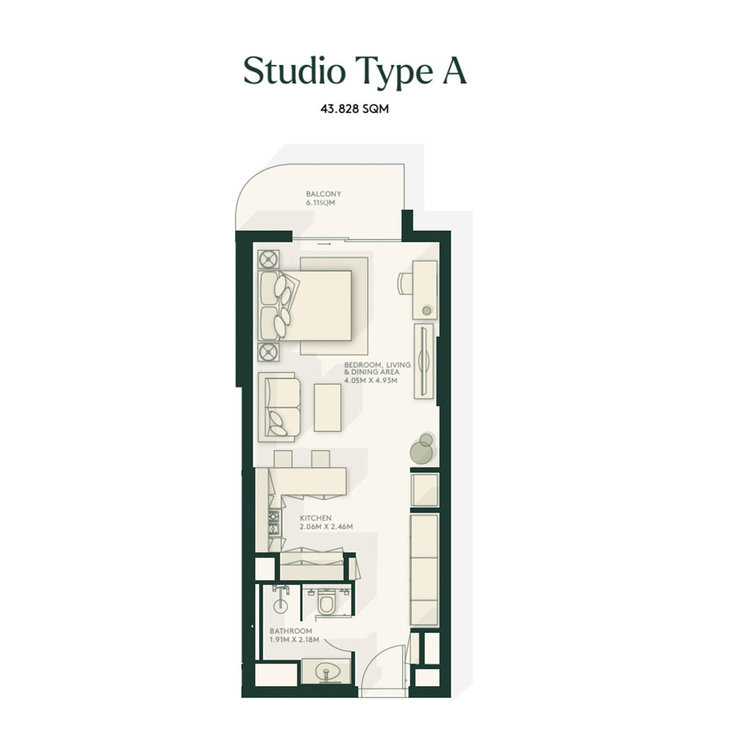 Gardenia bay studio type A floor plan