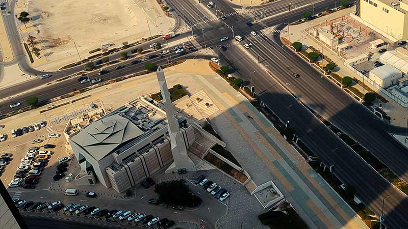 aerial view of a mosque in marina blue tower al reem island