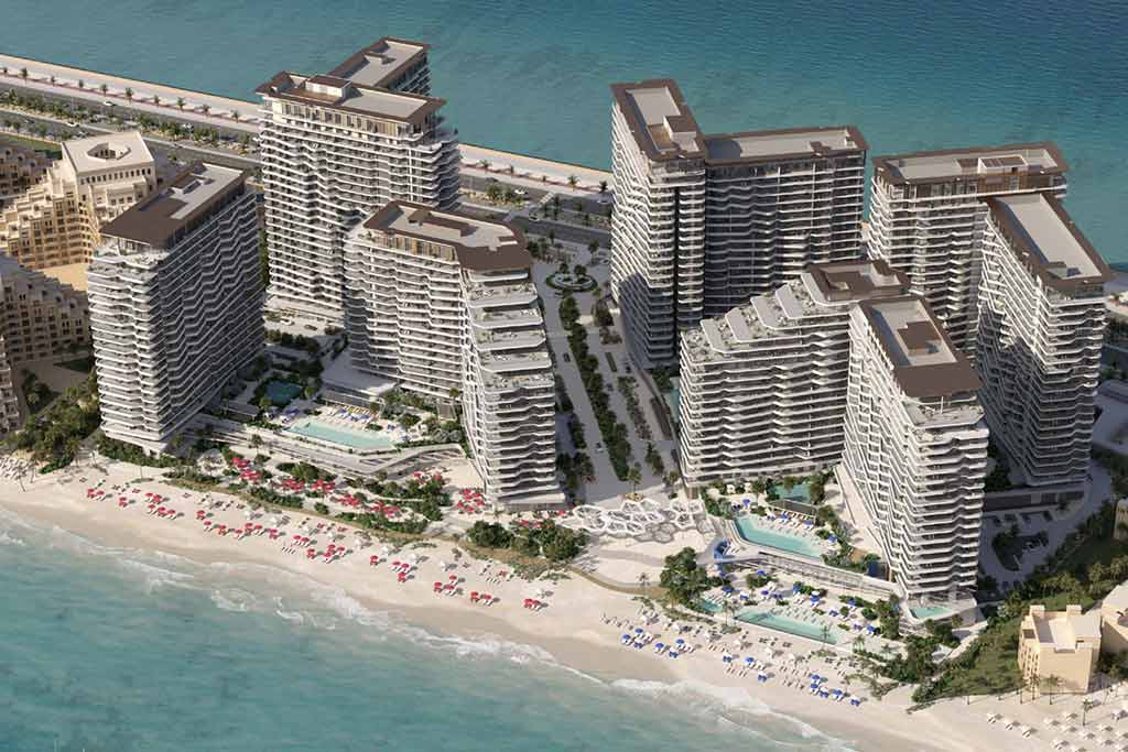 Aerial view of the artist concept of Nikki Beach and Rosso Residential building