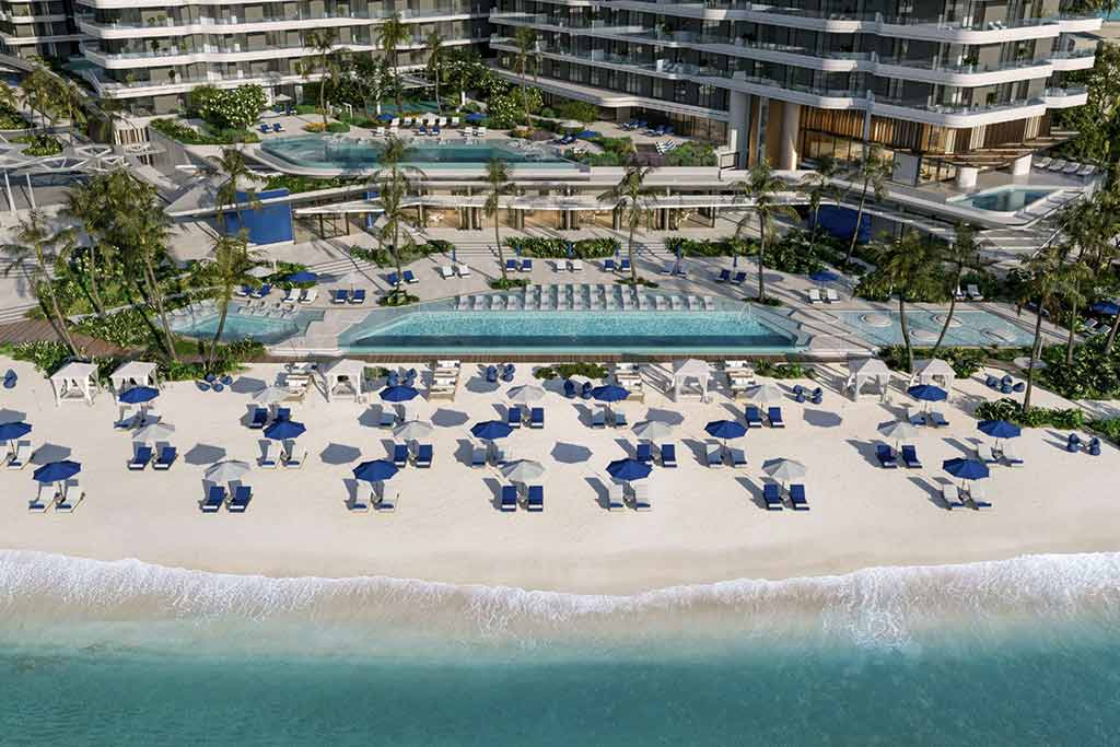 aerial view of the coastline area and beachfront of Nikki Beach Residences