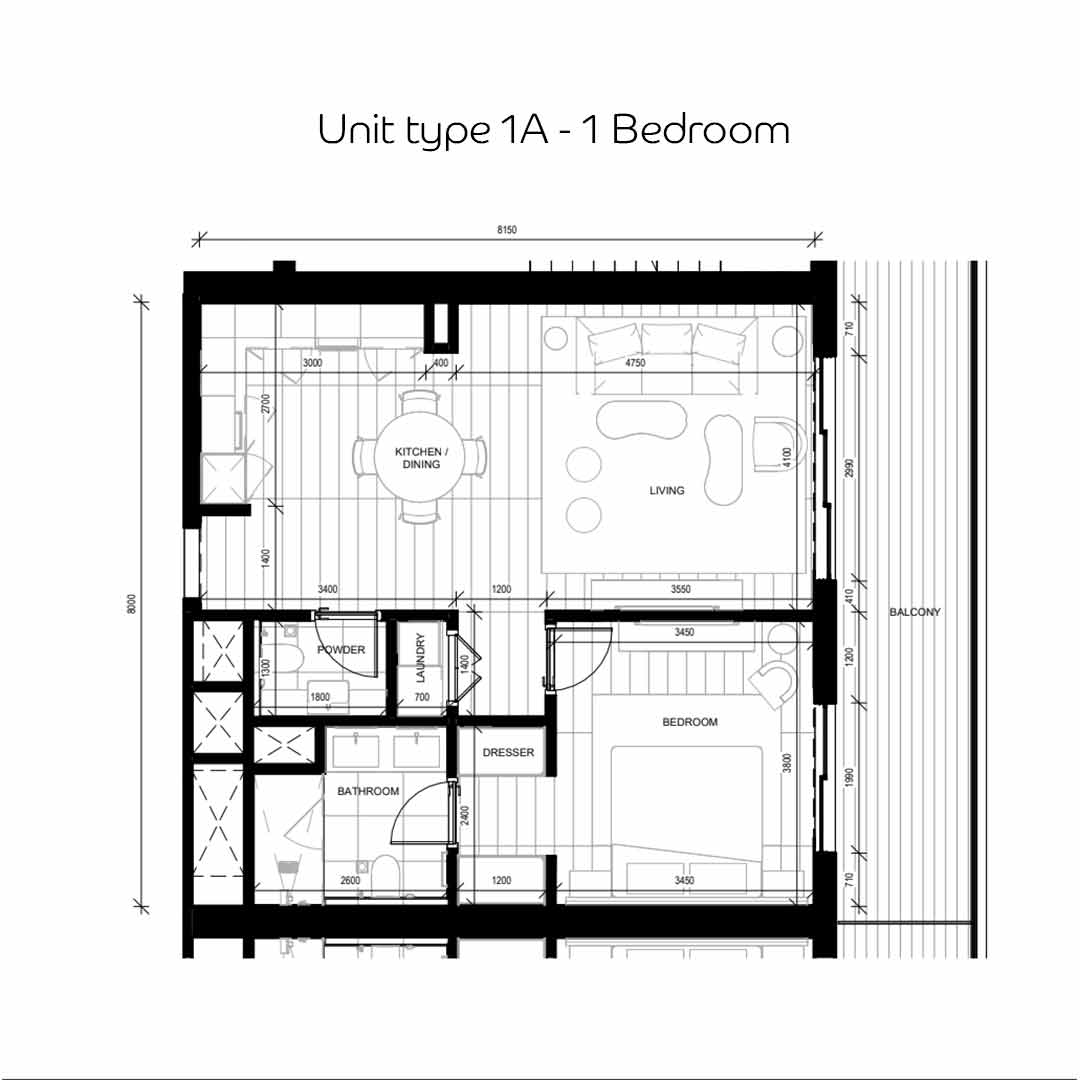 1 bedroom sky terrace floor plan of Nikki Beach Residences Al Marjan