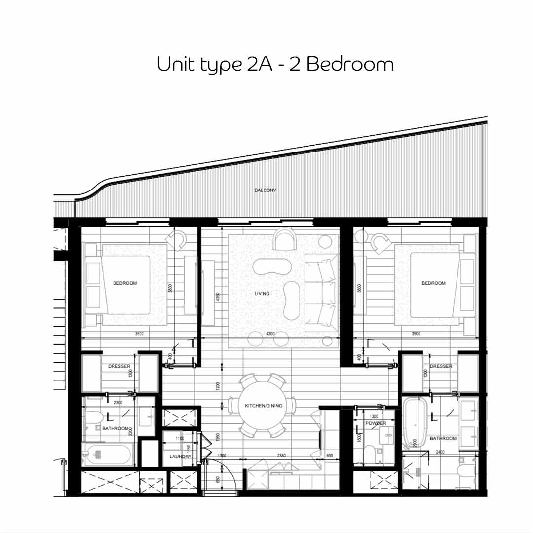 2 bedroom sky terrace floor plan of Nikki Beach Residences Al Marjan