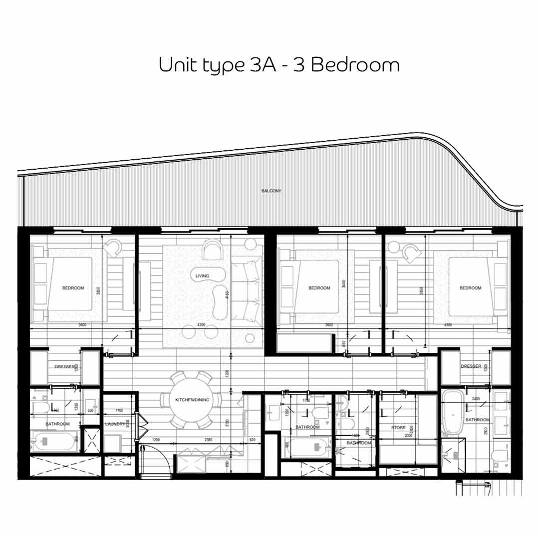 3 bedroom sky terrace floor plan of Nikki Beach Residences Al Marjan