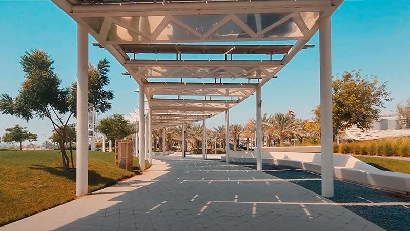 Masdar park walkway with sun roof