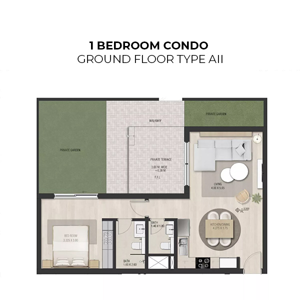 1 Bedroom Condo Ground Floor Type AII