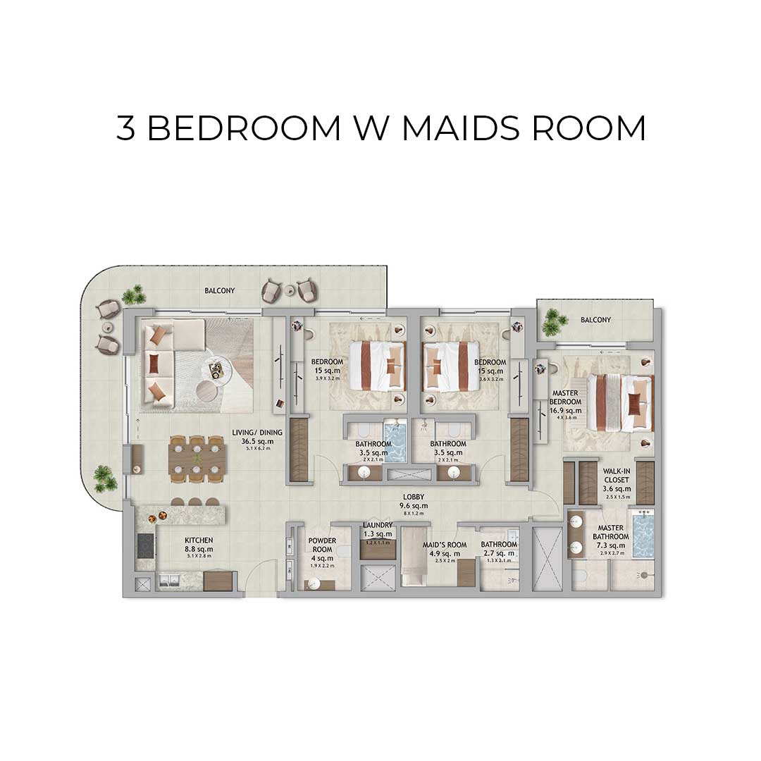 floor plan 3 bedroom with maids room verdes by haven